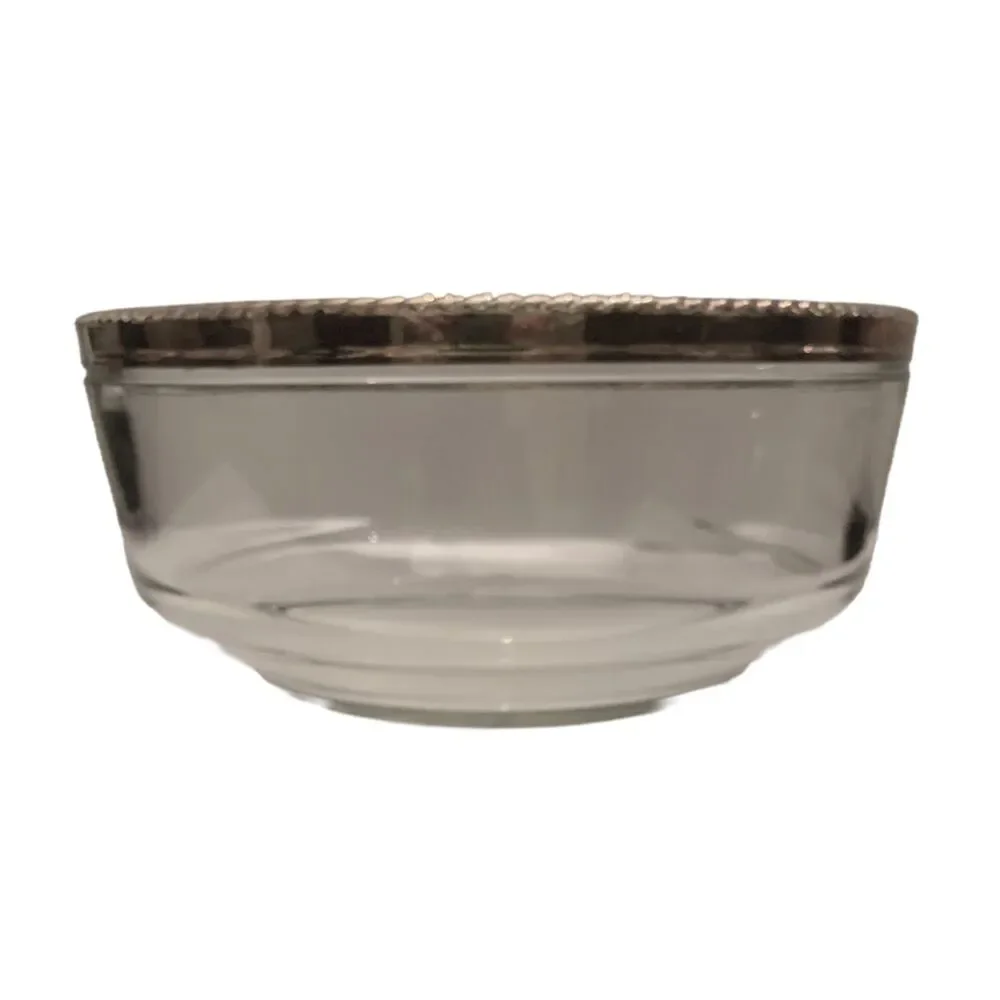Clear Glass Bowl with Silver Rim - Elegant Dinnerware